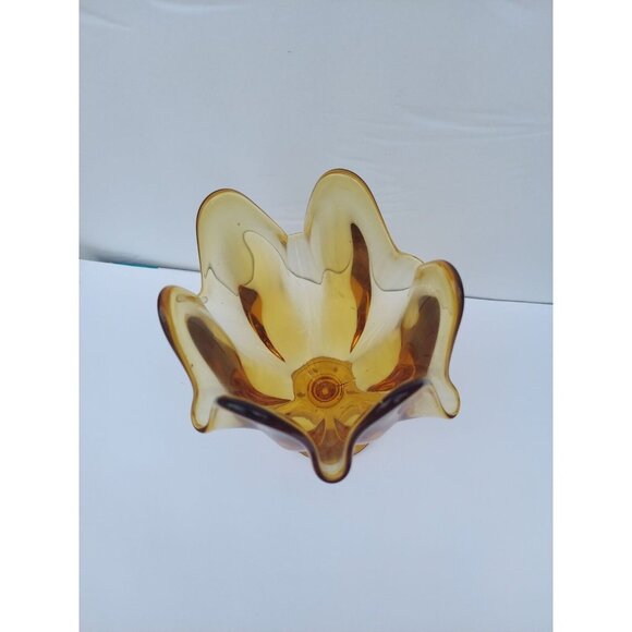 Viking Honey Amber Handkerchief 6 Point Footed Swung Vase VGC - Picture 3 of 4